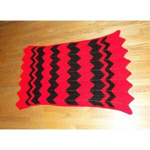 Handmade Crochet Red & Black Chevron Pattern Afghan throw blanket mcm retro